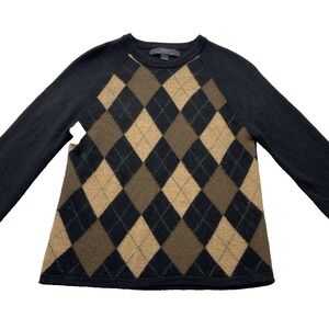 Express Sweater Mens Small Brown Extra Fine Italian Merino Argyle Pullover Prepp